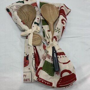 2 Sets Demdaco Holiday Wooden Spoon Bar Towel Red Green Christmas Howl-idays Dog